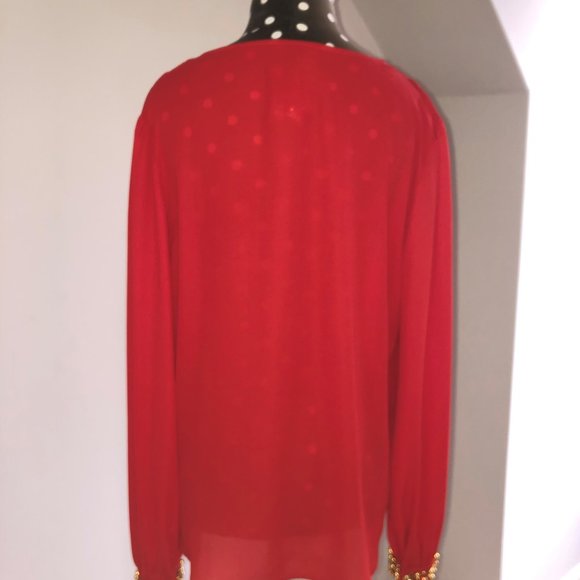 Boston Proper Red Blouse with Jeweled Cuffs and High/Low Hem - Picture 2 of 7
